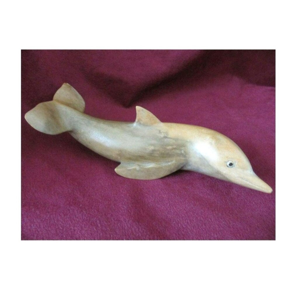 Wooded Dolphin Carved Collectible Marine Animal Toy Decor 9" CA155